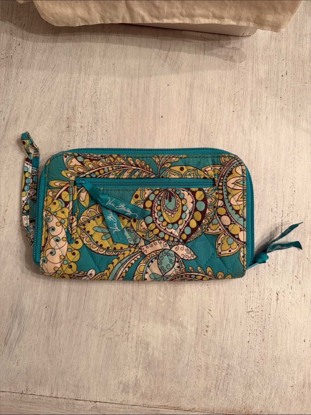 Vera Bradley Teal and Yellow Paisley Quilted Zip Wallet